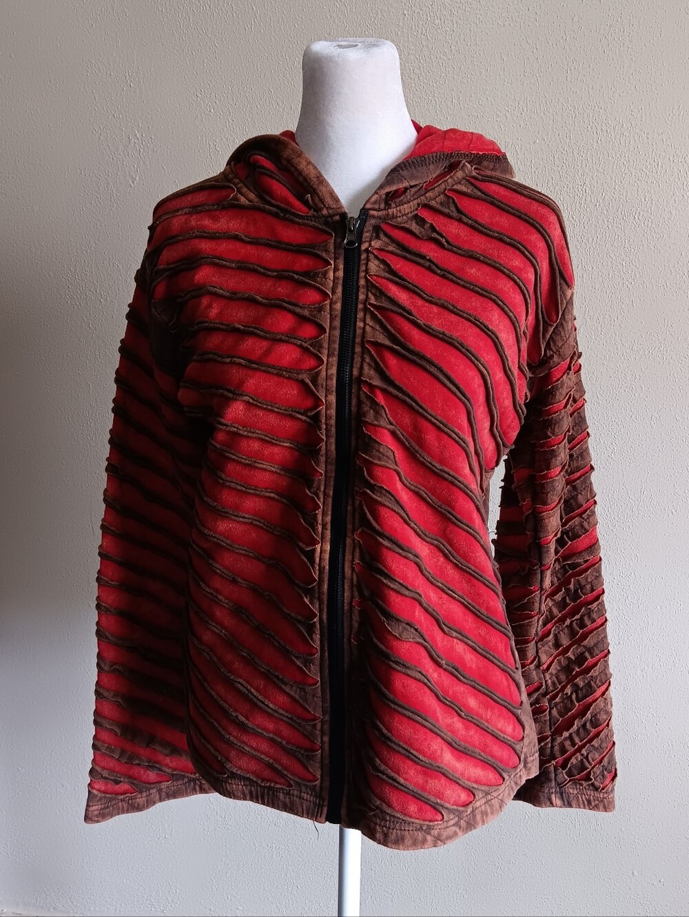 Y2K Nepal Fairy Grunge Full Zip Slashed Hoodie Womens Sz. Large, 100% Cotton - Picture 4 of 9